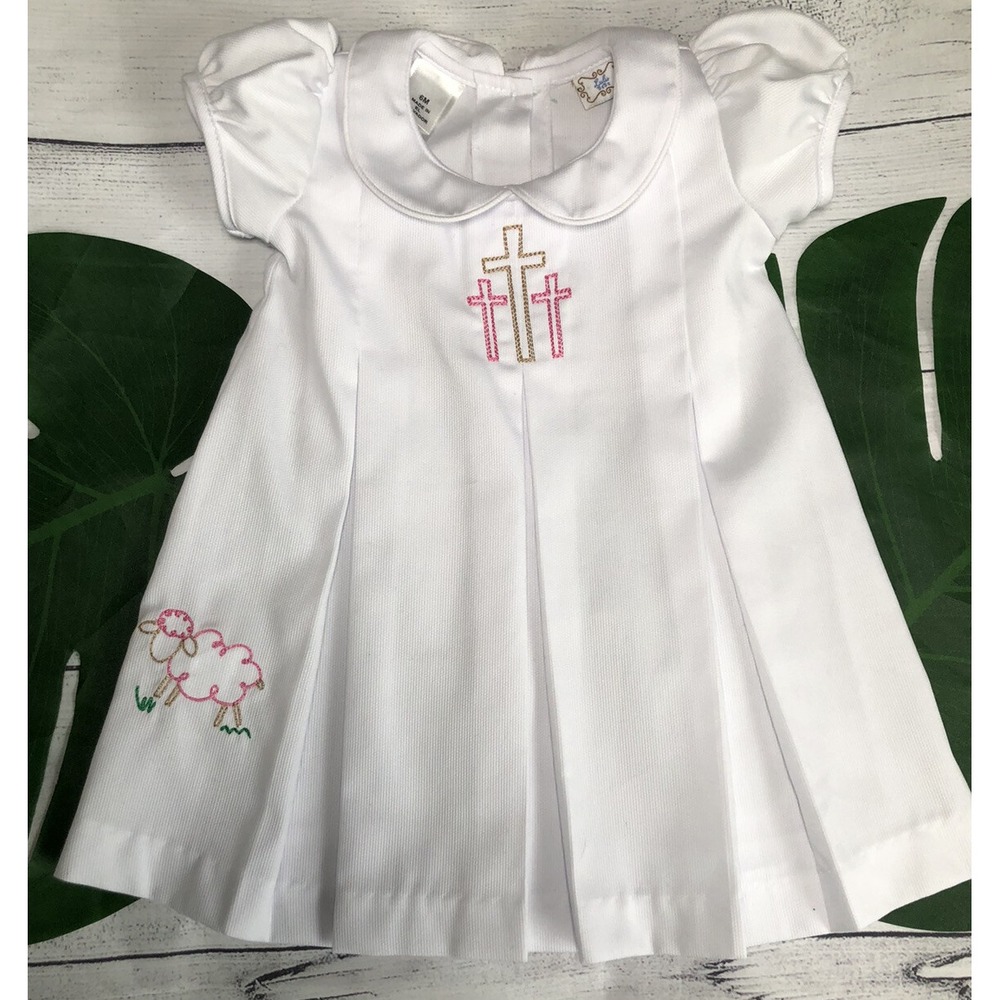 Lulu Bebe girl dress Sz 6 Months White Christening